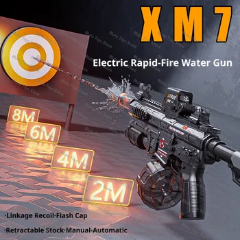 Automatic Electric Water Gun - High-Pressure Long Range Toy Blaster with Drum Magazine for Kids Adults Summer Pool Party