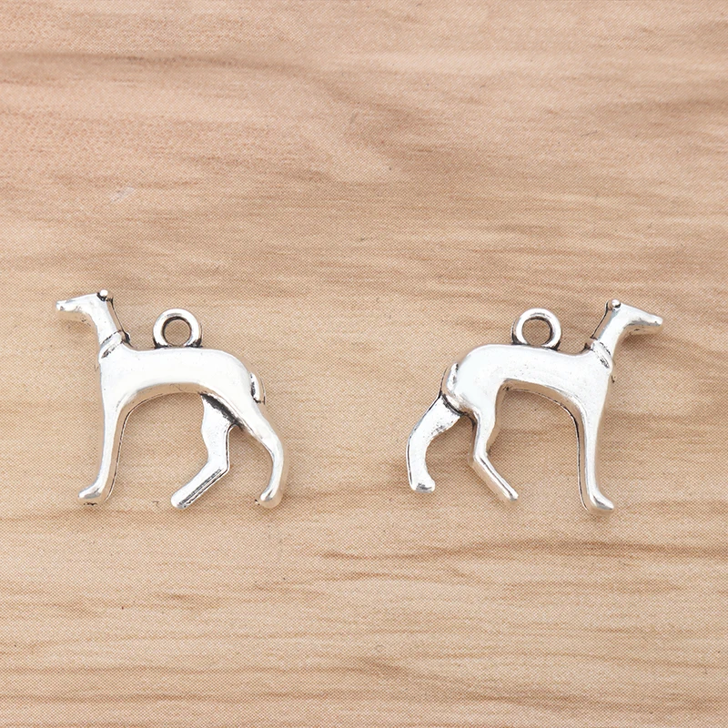 20pcs Silver Color Greyhound Whippet Hound Dog 3D Animal Charms Pendants For Bracelet Neckalace Makeing 22x20mm