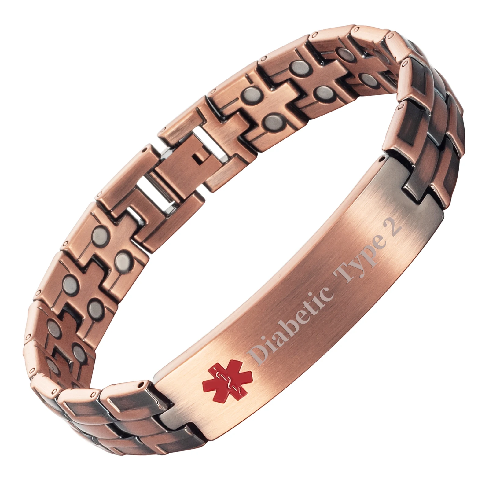 

Wollet Pure 8.66'' Copper Medical Alert Bracelets for Women Men Diabetic Type 2 Magnetic Health ID Bracelets Gift