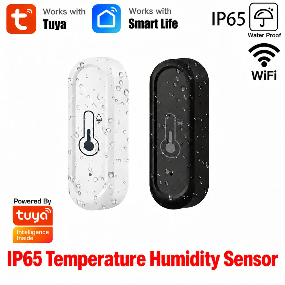 Tuya IP65 Waterproof Outdoor or Indoor WiFi Temperature Humidity Sensor Home Thermometer Compatible With Alexa Google Home Voice