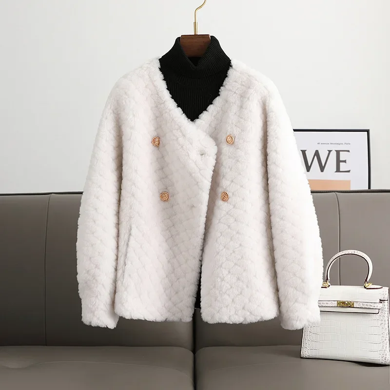 

Elegant Lamb Wool Coat Winter Jackets for Women 2023 Fashion Women's Sheep Shearing Fur Jacket Double Breasted Abrigos Mujer