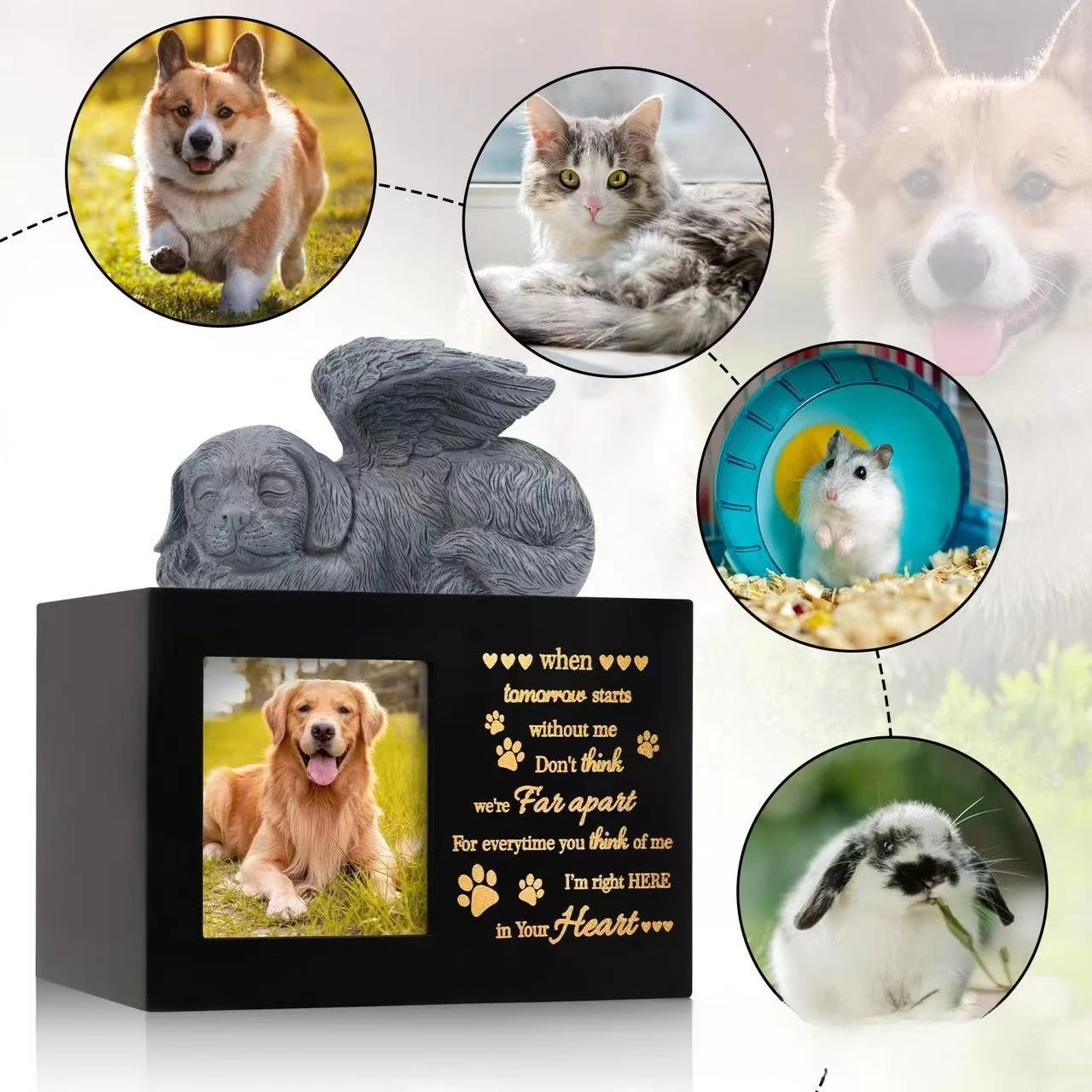 Urna para animais de estimação de madeira com moldura para fotos para cães e gatos, produtos funerários para animais de estimação, armazenamento de cinzas para animais de estimação e caixa memorial. urnas para animais de estimação memorial para animais de