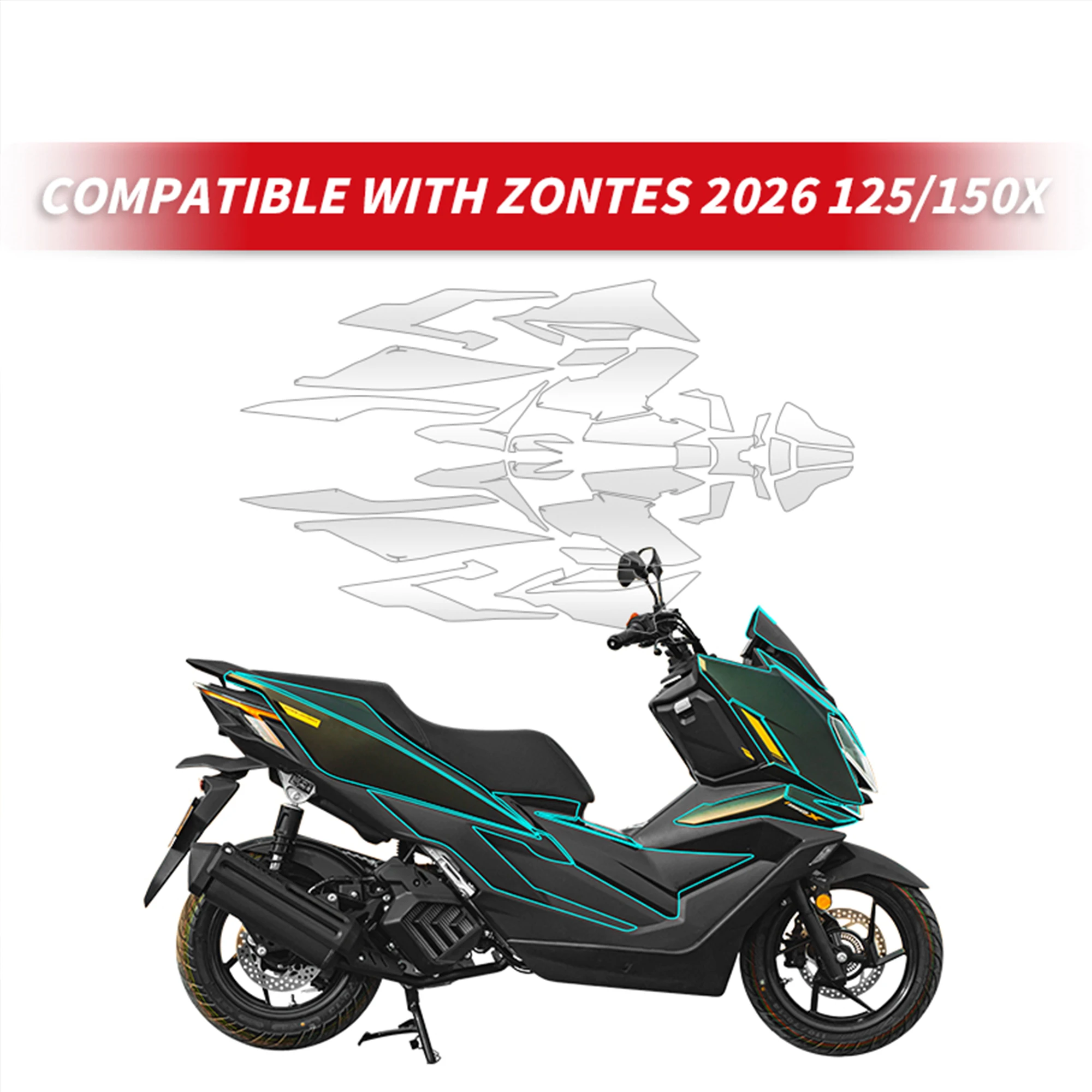 Compatible with 2026 ZONTES 125 150X Motorcycle TPU Invisible Paint Protection Film Self‑Healing Sticker Waterproof Accessories