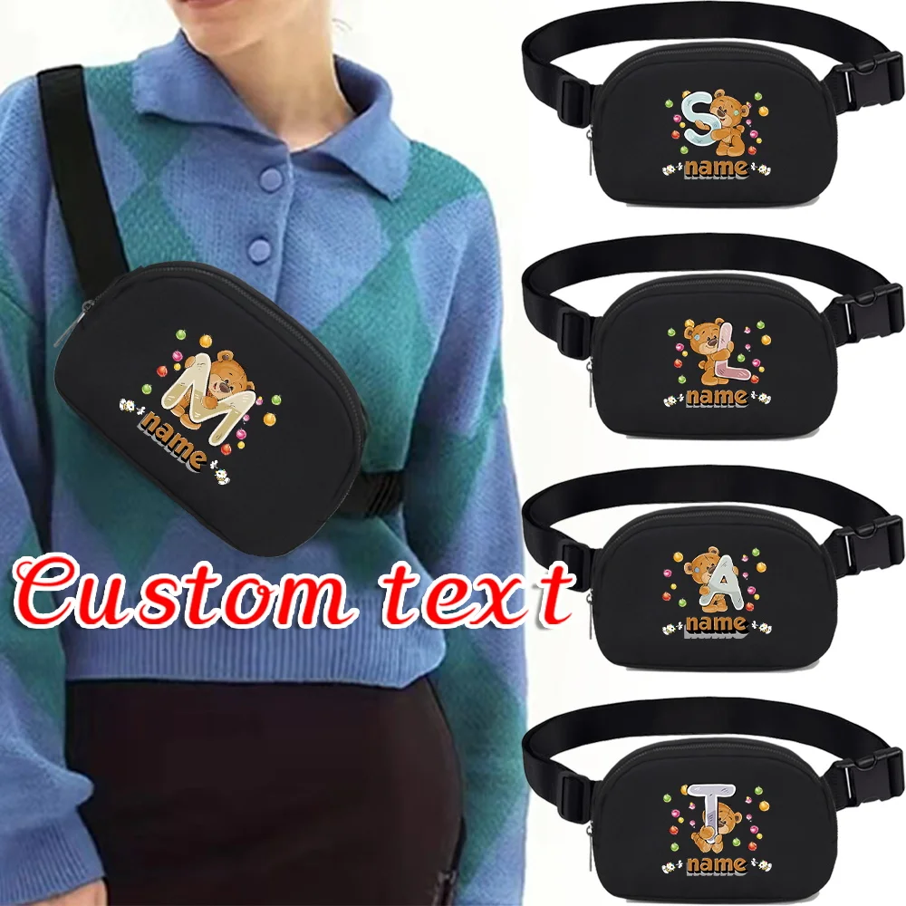 

Customized Name Women's Black Waist Bag Adjustable Outdoor Sports Crossbody Bag Casual Travel Bag Cartoon Series