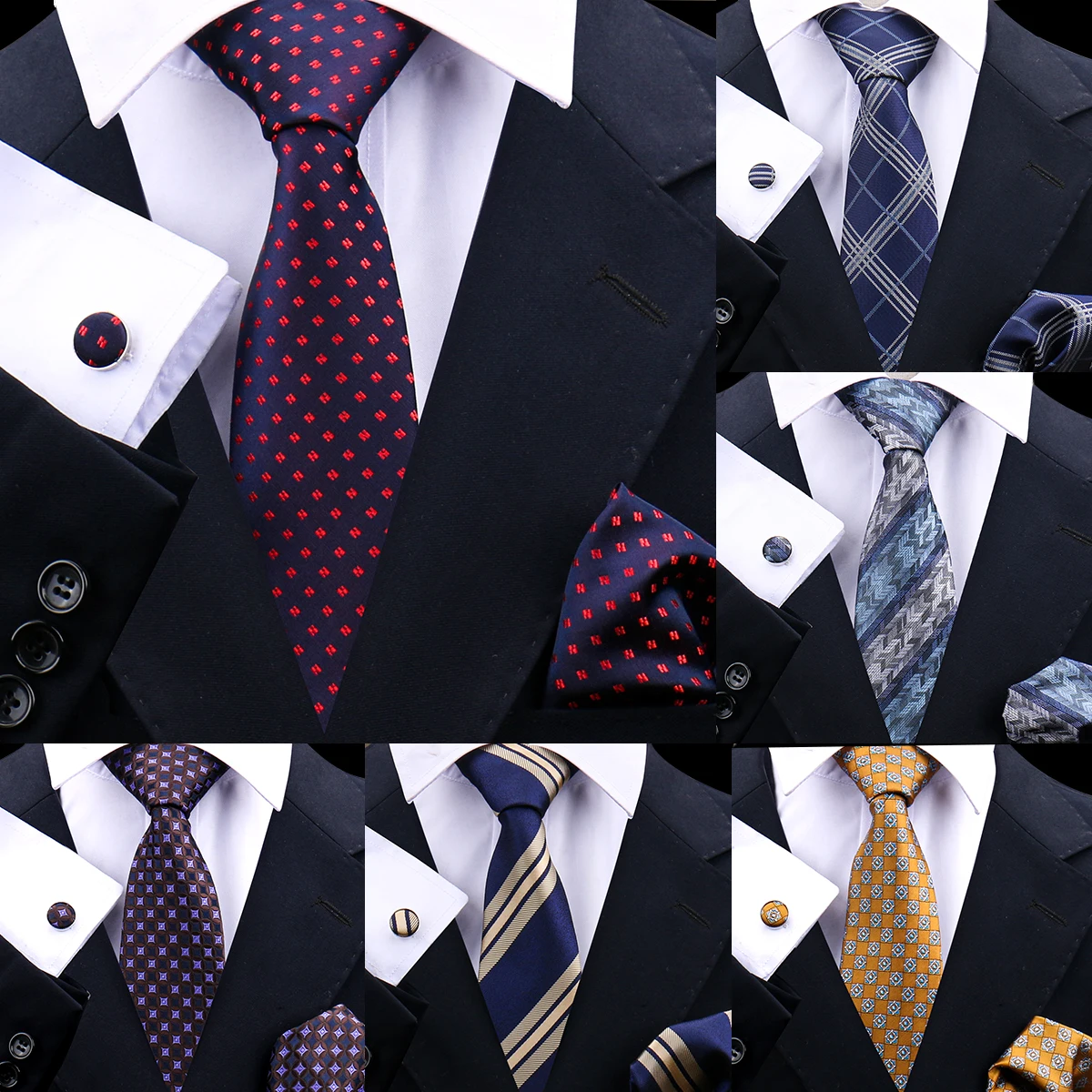 Wedding Gift Tie Set Luxury Fashion Pocket Square Set Cufflinks Tie Clip Tie Box Blue Paisley Black Box Business Accessories
