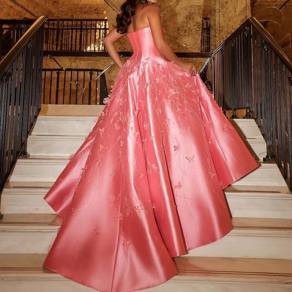 

Customized A-line Evening Dresses Floor-length Strapless Sleeveless Prom Gown Fashion Flowers Sequined Simple Draped Party Gown