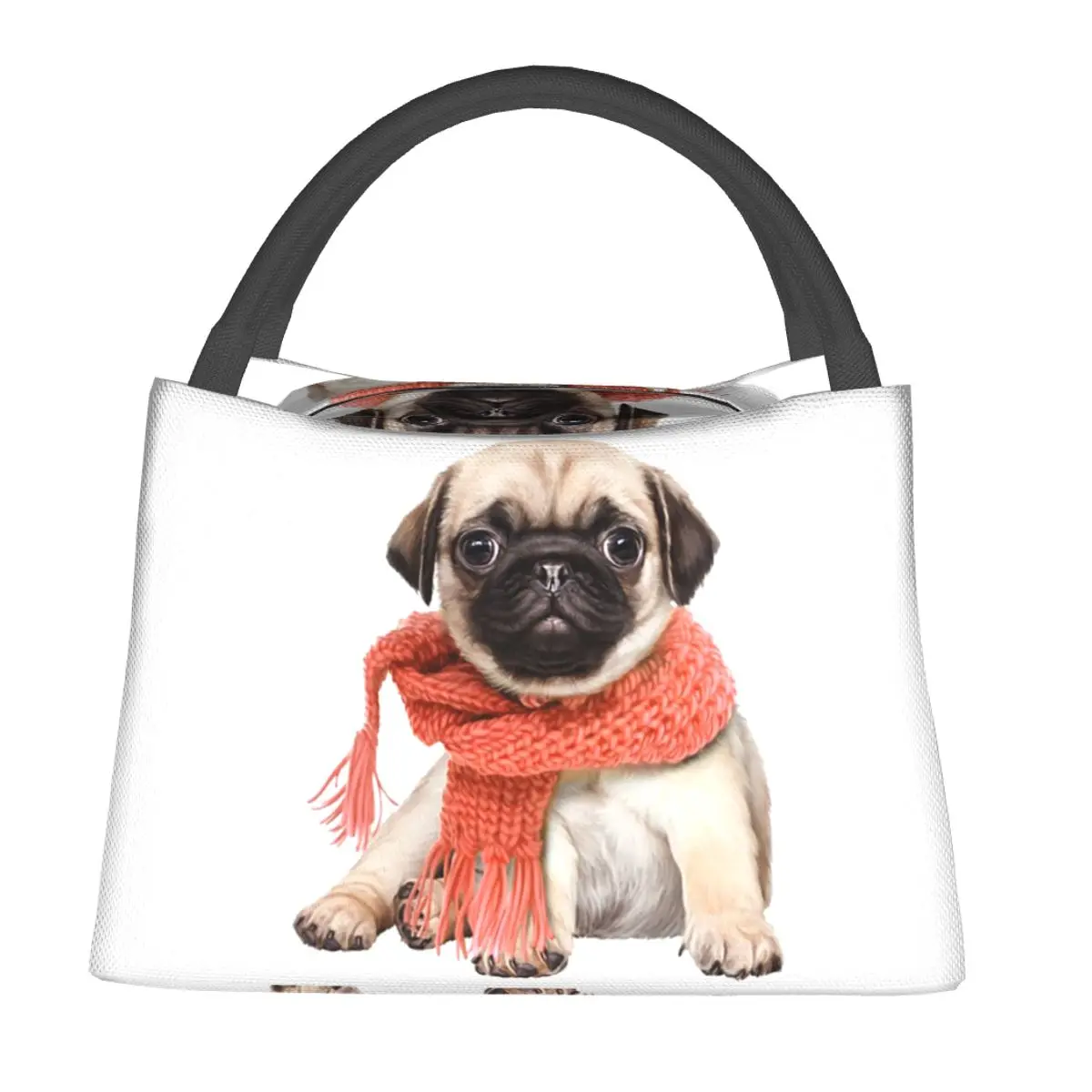 Winter Funny Fawn Pug Funny Dog Lover Insulated Lunch Bag for Women Kids Portable Food Boxes Thermal Lunch Box Tote