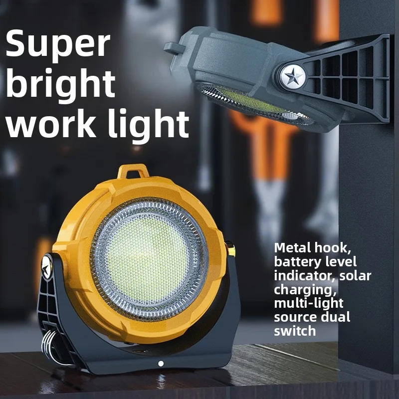 Solar-Powered COB+RGB Mini Work Light - Outdoor Strong Magnetic Rotating Flashlight, High-Brightness with Charging Bracket