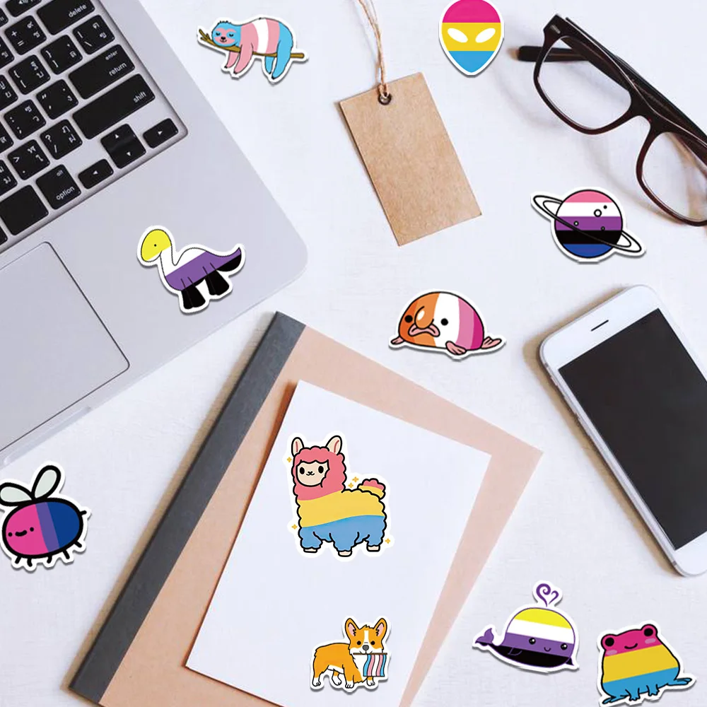 50/100pcs Cartoon Pride Stickers Rainbow Sticker Colorful Waterproof PVC Decals for Water Bottle Laptop Motor Phone