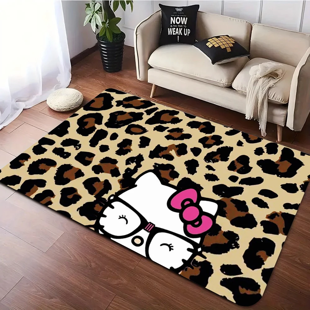 سجادة أرضية رائعة بنمط Hello Kitty and Leopard من MINISO، سجادة ناعمة مثالية لغرفة نوم الفتيات أو غرفة اللعب، ممسحة هدايا