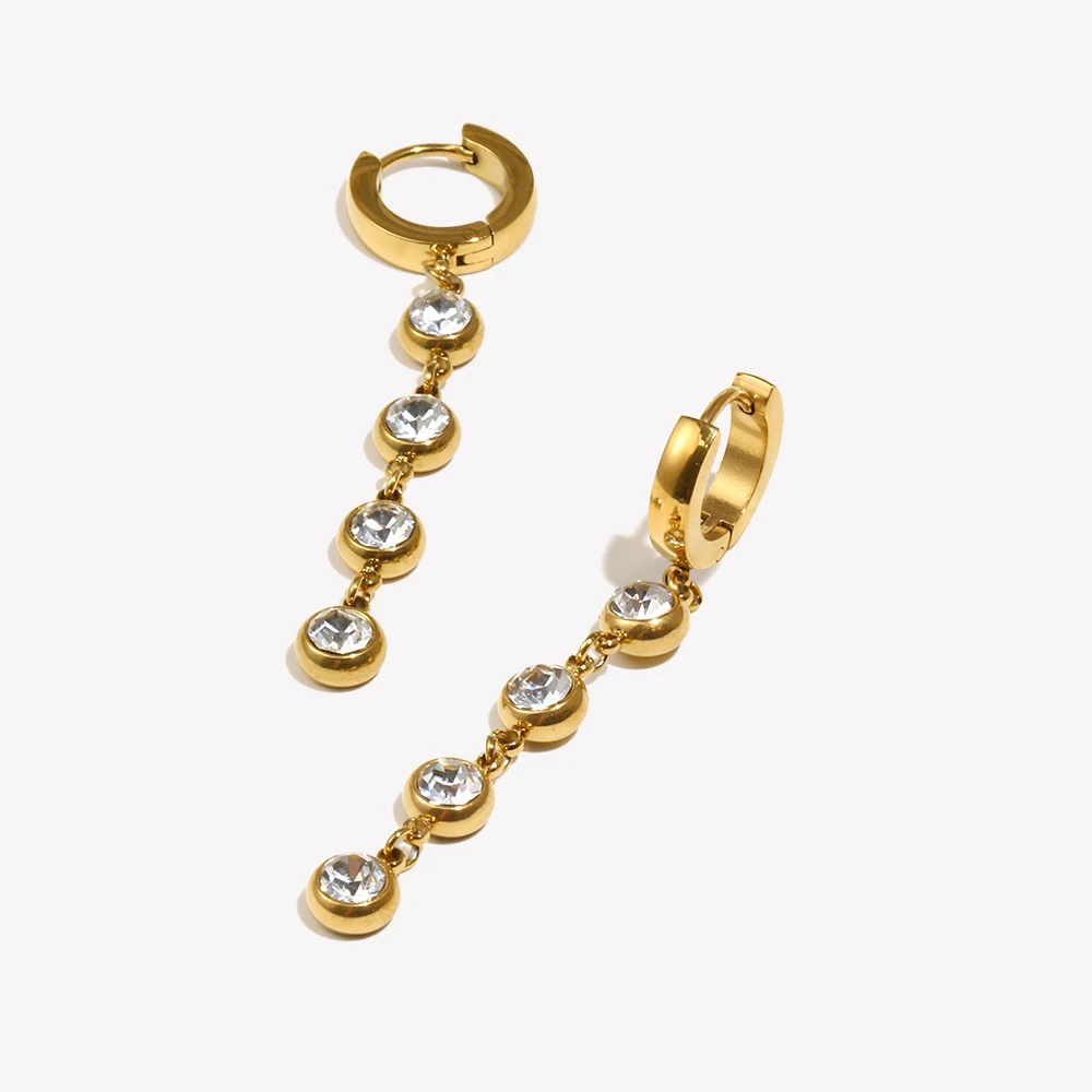 E. B. حسناء هندسية مستديرة واضحة الزركون قلادة هوب أقراط PVD مطلي الفولاذ المقاوم للصدأ الأزياء والمجوهرات والاكسسوارات #5