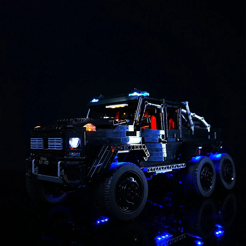 مجموعة إضاءة LED RC DIY لمجموعة مكعبات بناء سيارات الدفع الرباعي الكبيرة 6 × 6 LEGO J901 (ضوء LED فقط، بدون نموذج كتل)