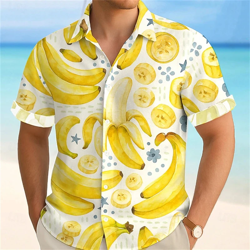 

Funny Fruit Pattern Shirt For Men 3D Print Lemon Banana Pattern Hawaiian Shirts Summer Button Short Sleeve Street Aloha Blouse
