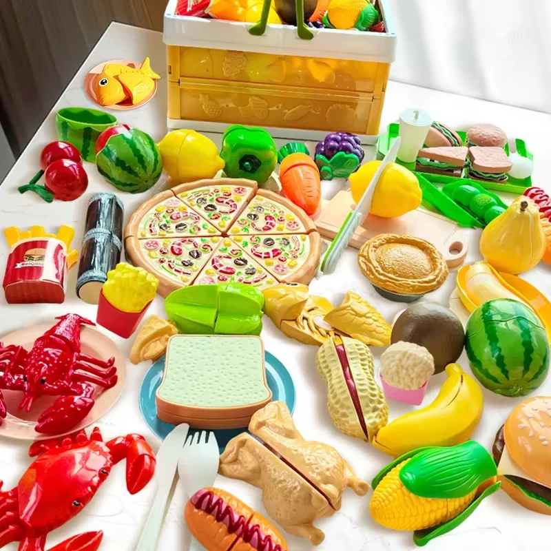 Kids Mini Kitchen Toy Pretend Play Simulated Food Hamburger Vegetables and Fruits Accessories for Children Educational Gift