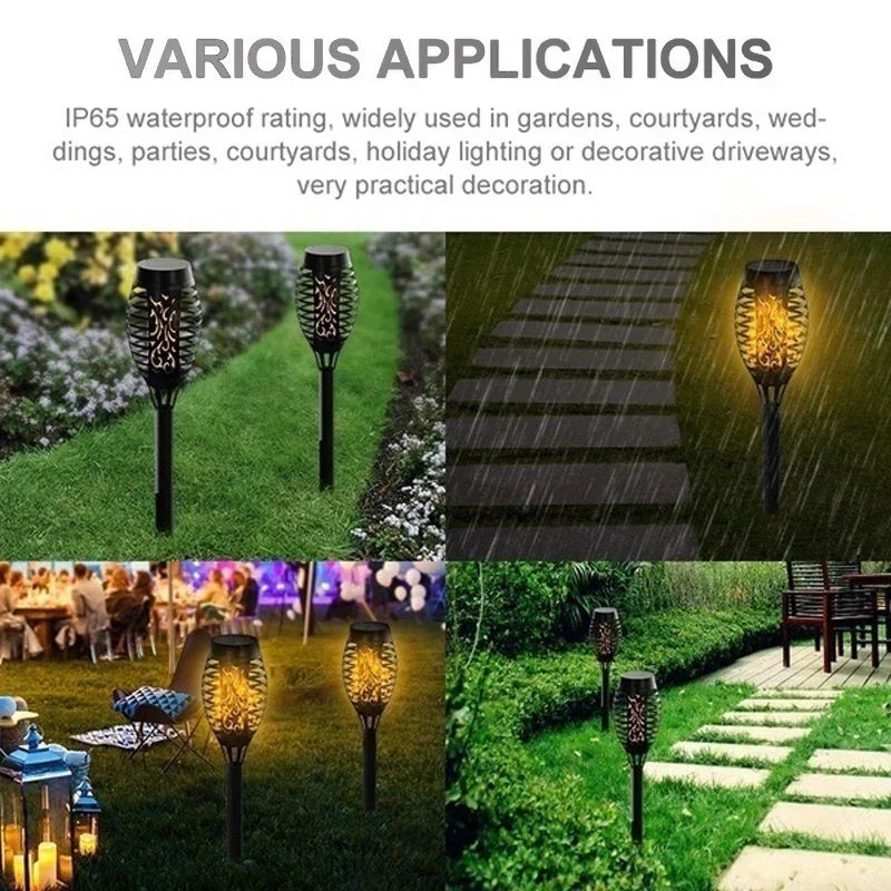 Imagem -03 - Outdoor Waterproof Solar Flame Lights Flickering Lamp Led Decoração do Jardim Iluminação da Tocha Auto on Off Path Lights 4