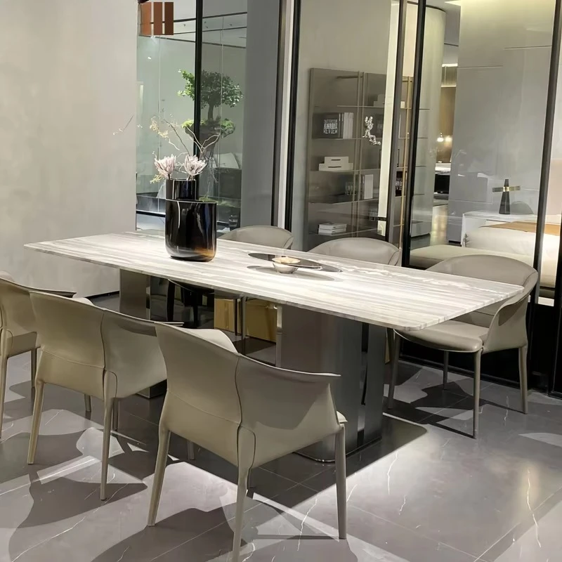 uitable for 6 8 10 people family furnitures, Luxury modern dining table set rectangular marble table top