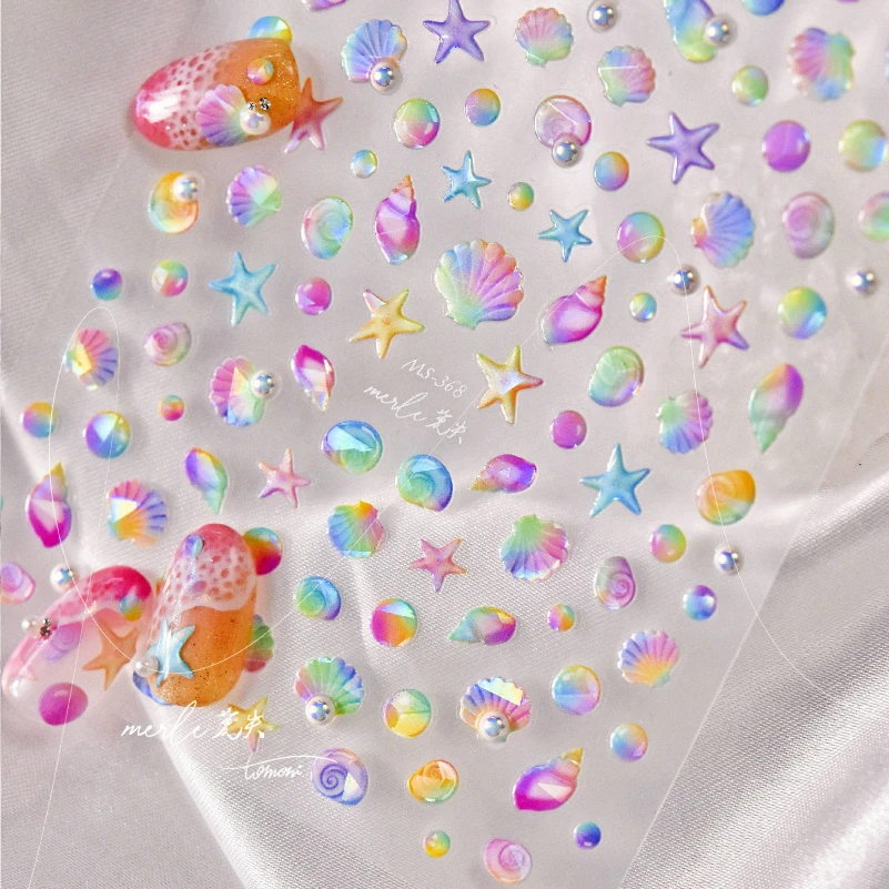 Seasnail Shell Jellyfish Conch Starfish Koi Goldfish Sea Pearl Summer Beach Ocean Bubble Ripple Nail Art Stickers Manicure Decal