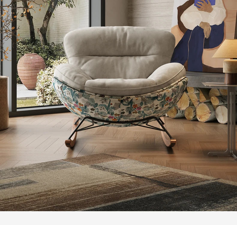 كرسي هزاز إيطالي فاخر خفيف لغرفة المعيشة مصنوع من القماش كرسي أريكة كسول كرسي ترفيهي فردي من الخشب الصلب