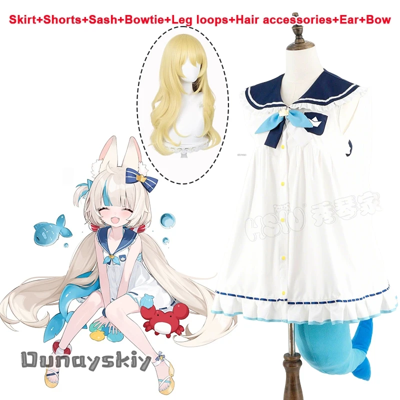 Vtuber Hololive Gura Reincarnation Of Shar Sameko Saba Cosplay Kostüme Marineblaues Kleid Pelziger Schwanzanzug Anime Spiel Verkleidung für Frauen