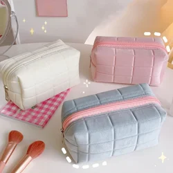 Large Capacity Solid Color Plush Makeup Bag Pencil Case Cute Student Storage Bag Soft Multifunctional Cosmetic Bag Organizer