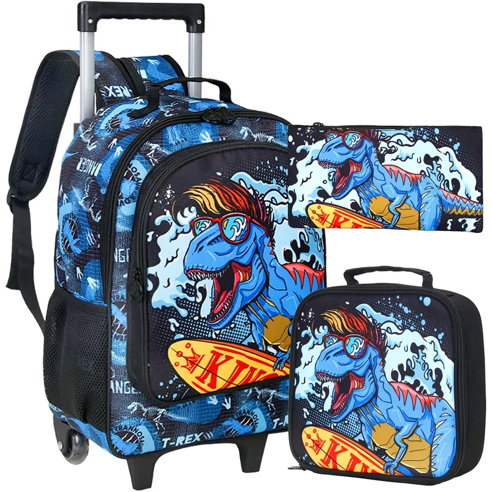 

3PCS Rolling panda Backpack for Boys, Kids Roller Wheels School Bookbag with Lunch Bag, Wheeled School Bag for Children