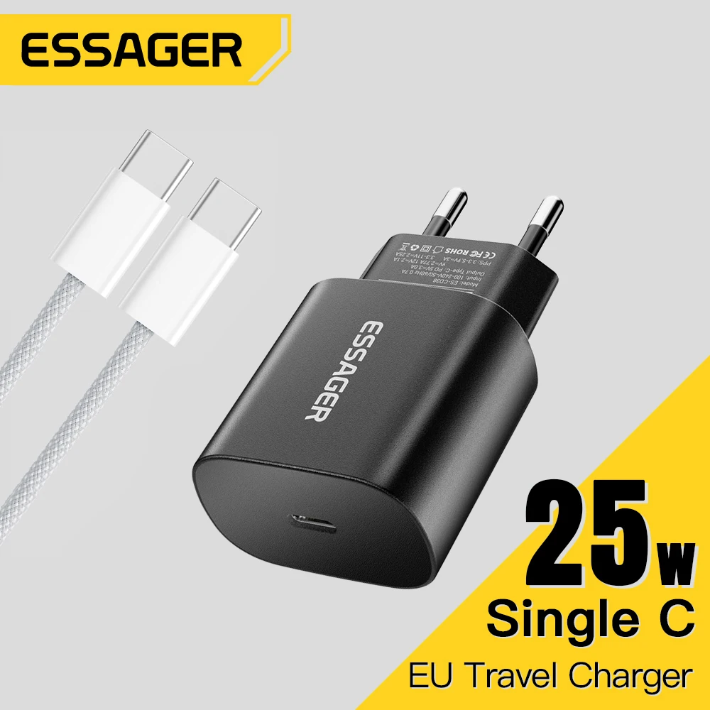 Essager 25W USB C Charger Set PD Fast Charge Charger Quick Phone Charger for iPhone 16 15 Pro Max Xiaomi Oneplus Xiaomi Samsung
