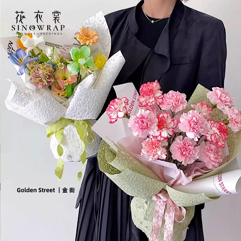 Sinowrap Flower Wrapping Paper New Arrival Kraft Paper Printing Luxury Eco-friendly Valentine's Day Floral Bouquet Wrap 5pcs/Bag