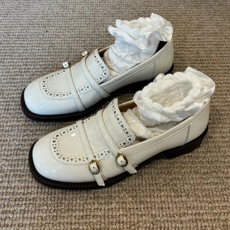 

Повседневные лоферы в стиле ретро, женские модные туфли Мэри Джейн с пряжкой ремня и круглым носком, женские удобные кожаные туфли на низком каблуке в британском стиле