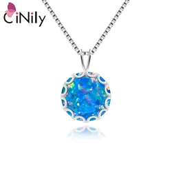 CiNily Luxury Multcolor Fire Opal Pendant Sliver Color Dangle Round Pendant Necklace for Women Girls Gifts Fashion Jewelry