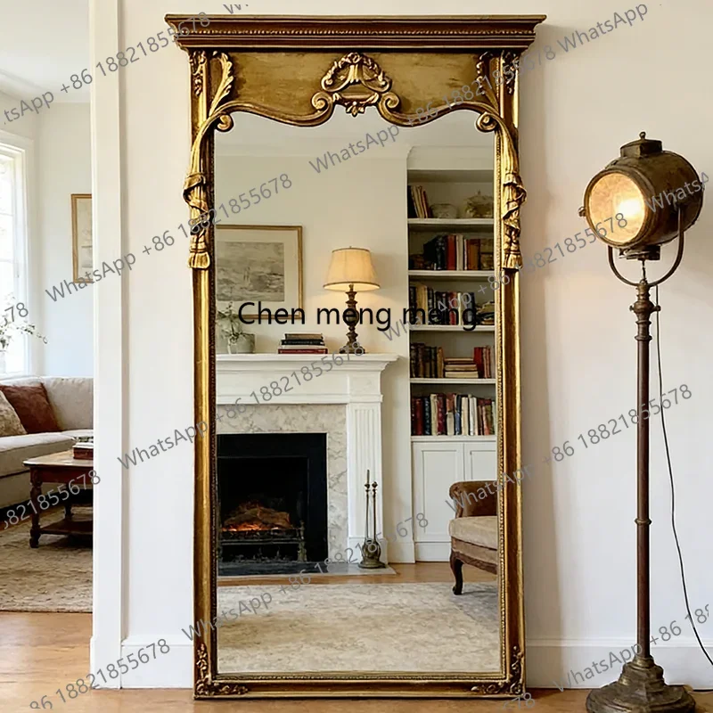 a17 French retro trench cloakroom wall hanging full-length mirror American clothing store full-length mirror household