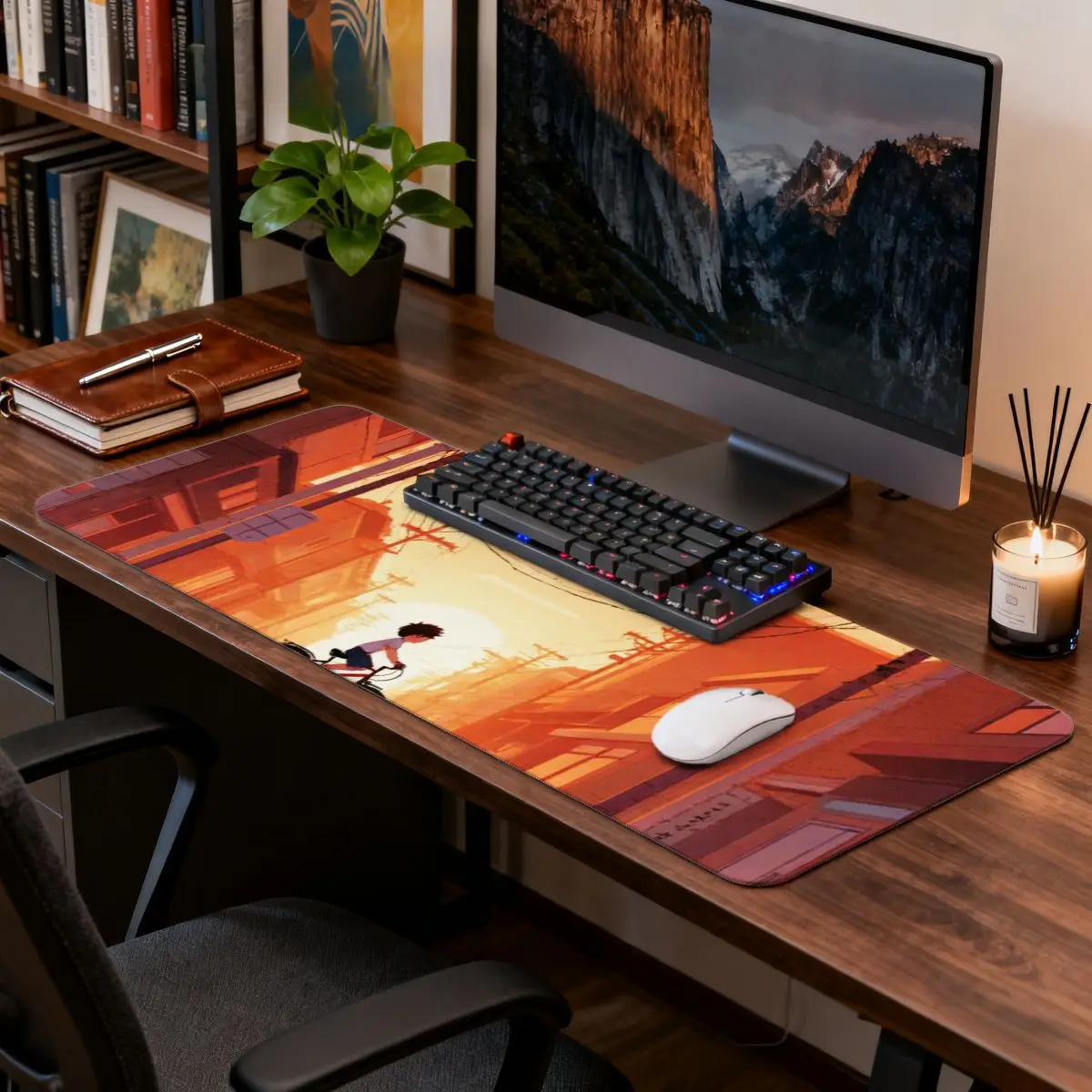 

Коврик для мыши с RGB-подсветкой, Anime City Dusk, негабаритный 2D-принт, прочный для игр