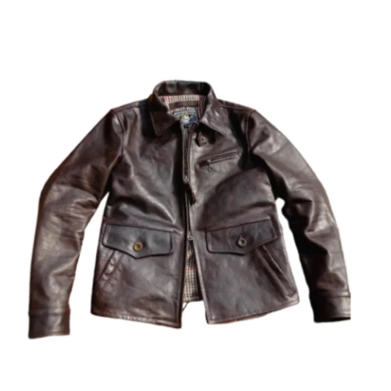 

Men's Leather Jacket Newsboy Style Horsehide Vintage Classic Outwear