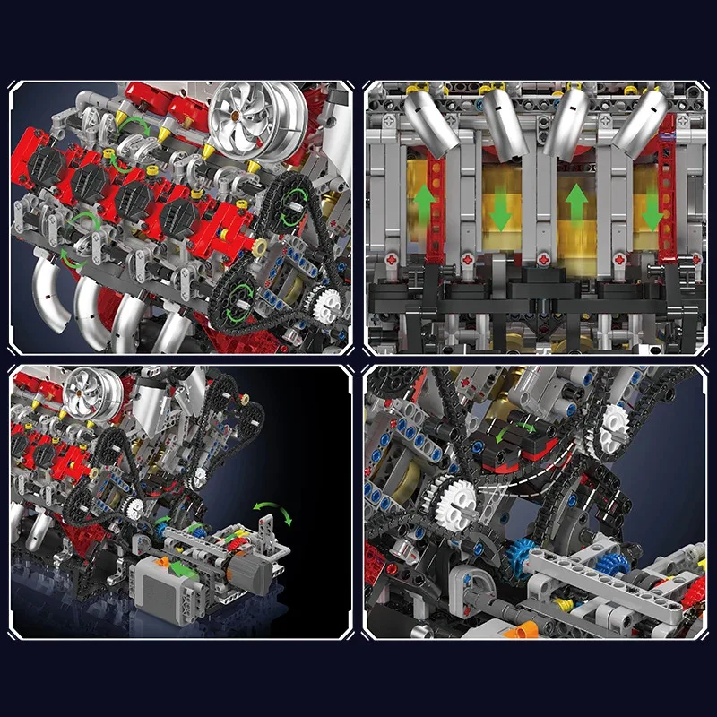 Mould King 10130 The F488 Supercar V8 Engine Building Block Technical Car Brick Set Assembly Car Engine Toys Kids Christmas Gift