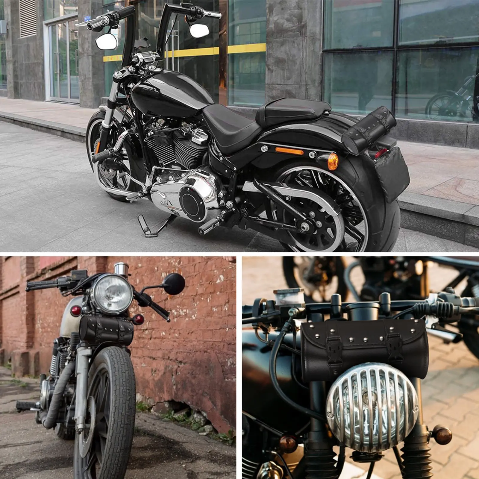 Universal Motorcycle Saddlebag Black Waterproof Synthetic Tool Bag Heavy Duty Storage Mounting Straps Motorcycle Luggage 5