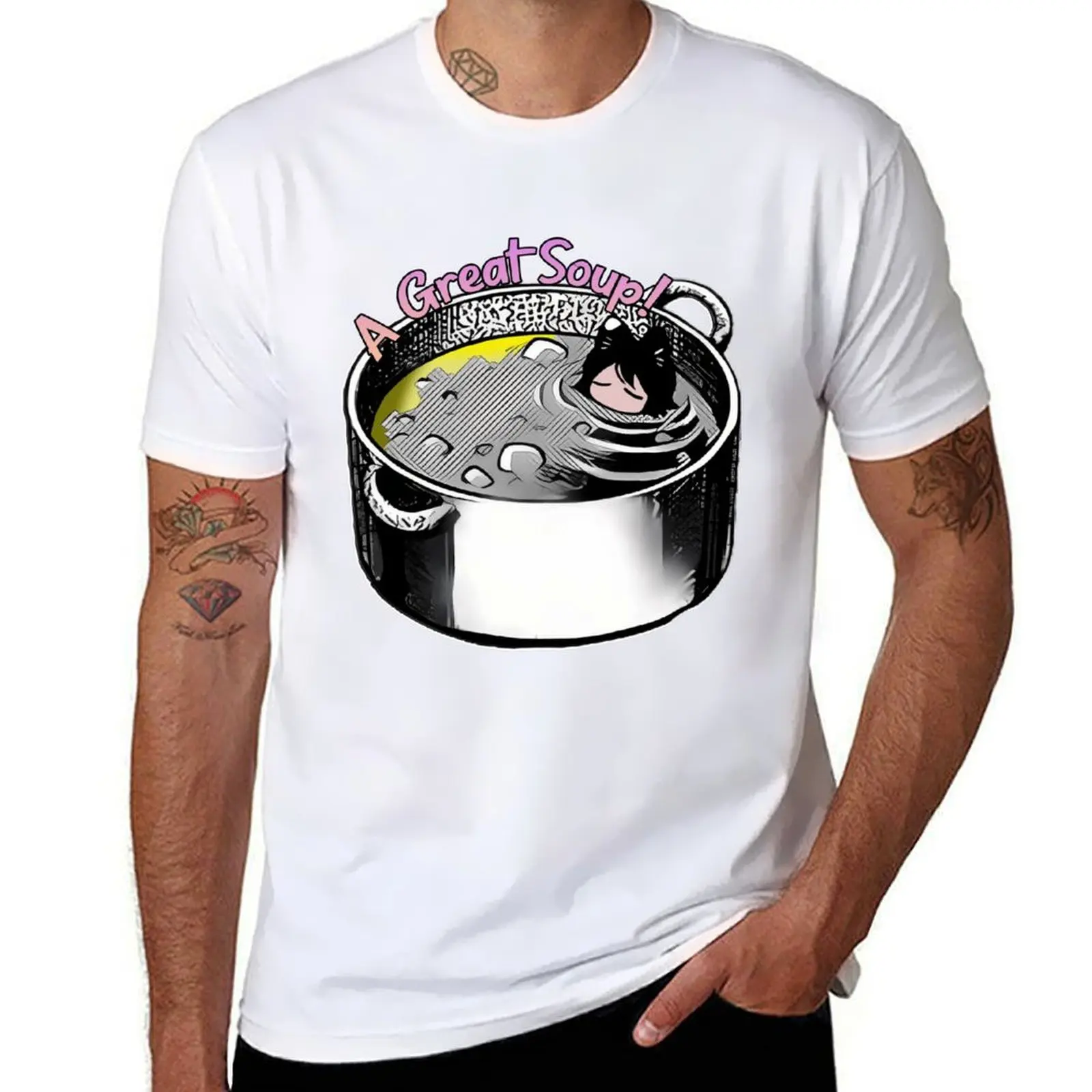 

Футболка Dungeon Meshi Catgirl Soup, мужская повседневная футболка, футболки с индивидуальным принтом для мужчин, мягкая хлопковая футболка