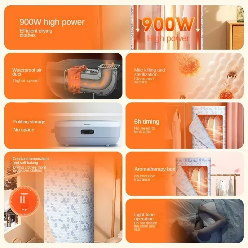 Portable Clothes Dryers for Home GREE Small Folding Cover Cloth Dryer with Quick-drying and Sterilization GNZ01-X709Aa 220V Hot