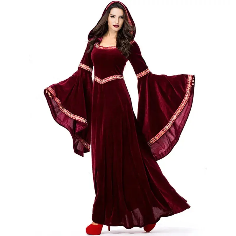 

New 2025 Medieval Retro Gothic Hoodie Witch Long Skirt Luxury Women's Party Dress Cosplay Vampire Halloween Adult Costume eqs9X