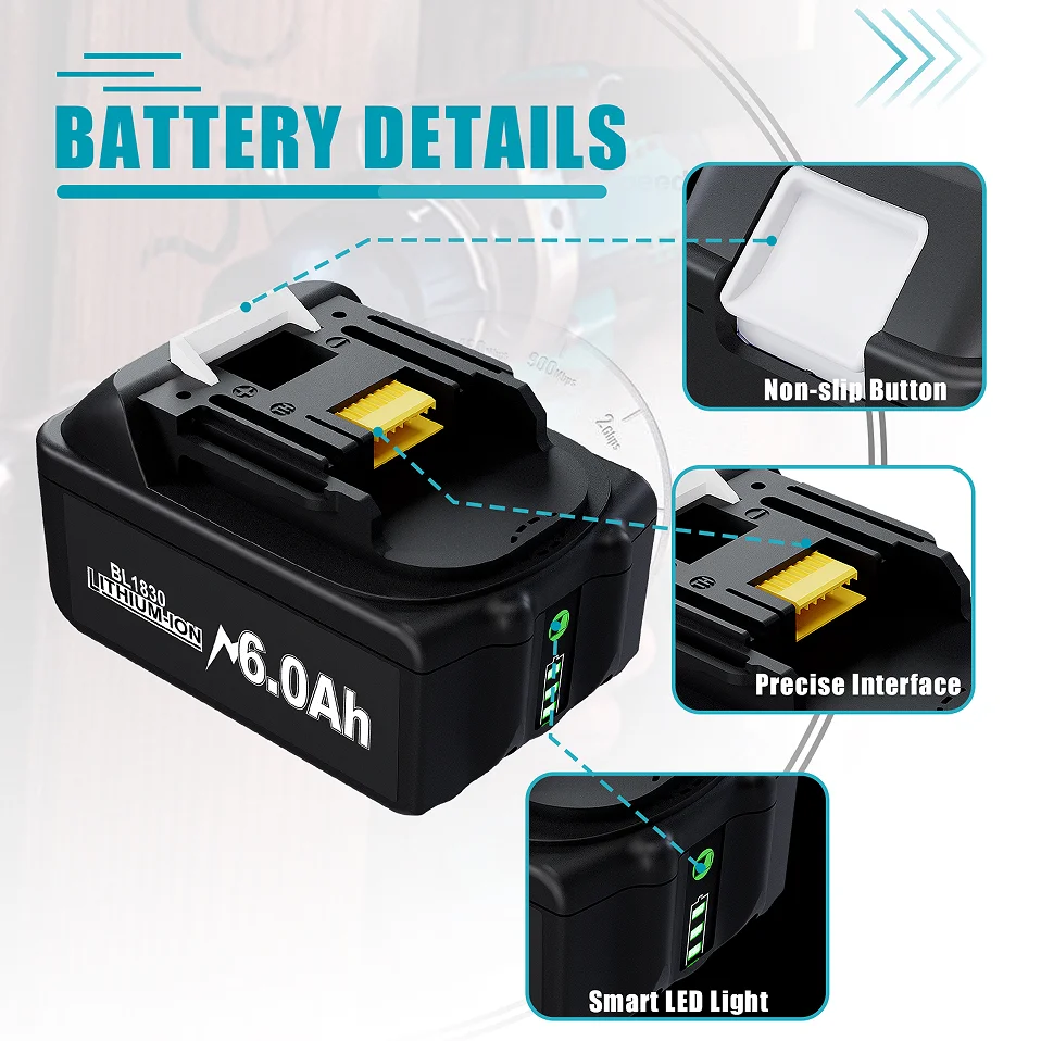 For Makita 18V Lithium-ion Battery 6.0Ah/7.0Ah/9.0Ah Rechargeable Battery Compatible BL1830 BL1860 BL1890 Cordless Tool Battery