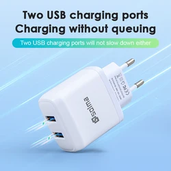 2 Ports USB  Charger White EU Standard Plug Mobile Phone Charging for iPhone Samsung iOS Android Universal Wall Charger