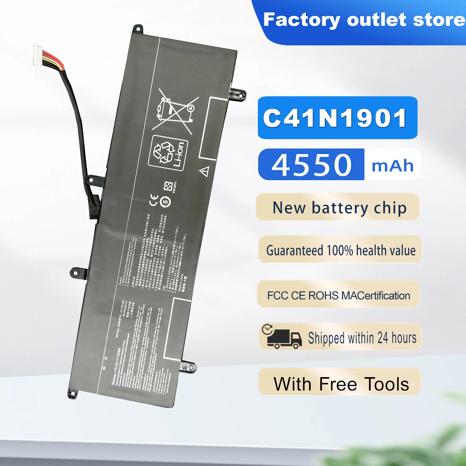 DXT NEW Laptop Battery  C41N1901 70WH For ASUS ZenBook Duo UX481FA UX481FL UX481F UX481FLY UX4000F UX4000FL 0B200-03520000