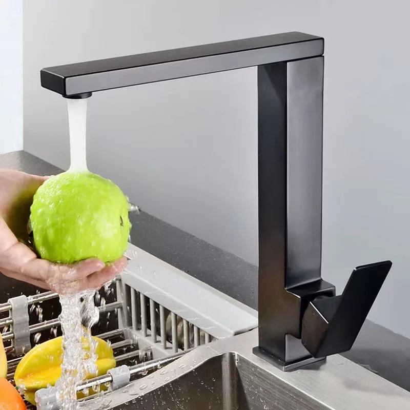 Kitchen Faucets Crane Rotation Square Kitchen Tap Water Tap Sink Mixer Rotate Black 304 SUS Faucet Water Mixer