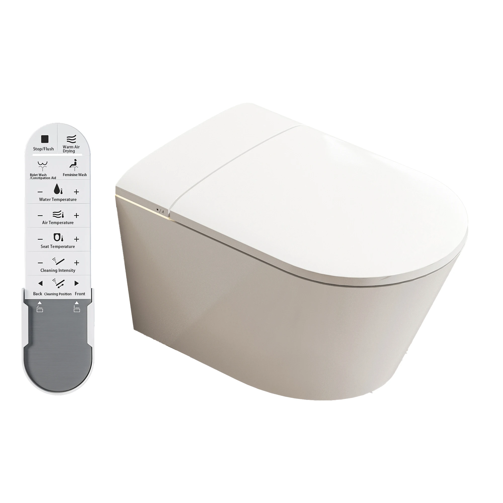 

Wall-Mounted Smart Toilet with Sensor Heating Remote Control and Automatic Flush Elongated Bowl Seat on Leaving Seat