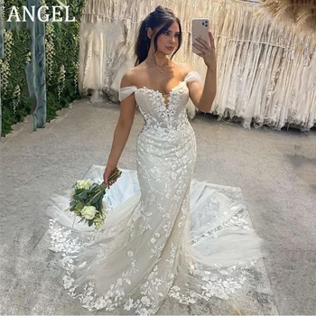 ANGEL élégant sirène robes De mariée femmes dos ouvert chérie hors De l'épaule robes De mariée balayage Train robes De Novia