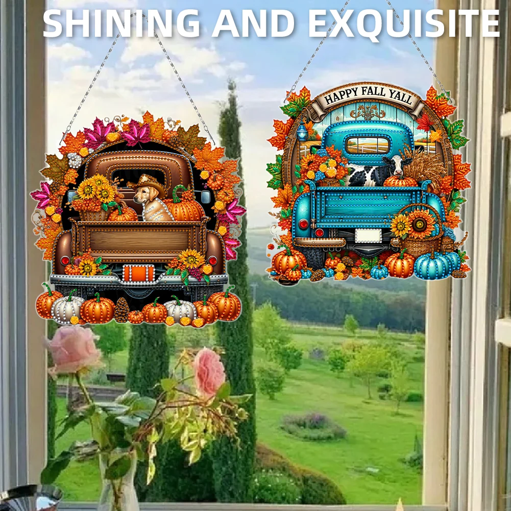 

Набор для алмазной мозаики (2 шт.) с тыквенной тематикой, 2D/плоский, для самостоятельного изготовления, в форме подвески, для украшения окна и домашнего декора