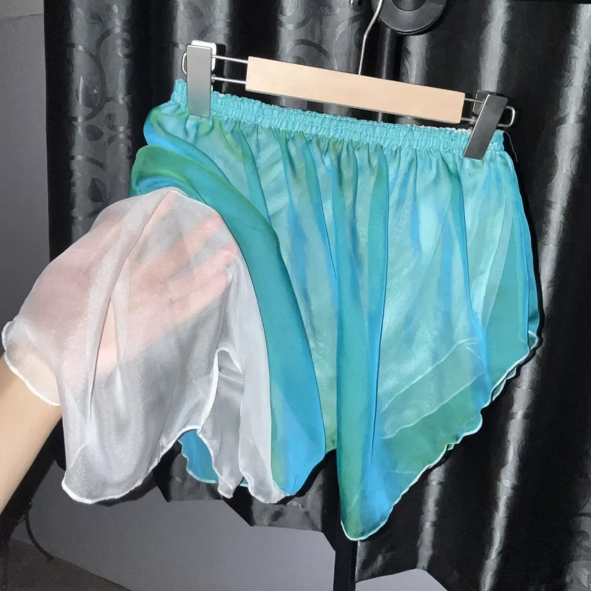 Sexy Men Shorts Double layer Glossy Thin See Through Voile Lingerie Pajamas Panties Underwear High Waist Women Sleeping Bottoms