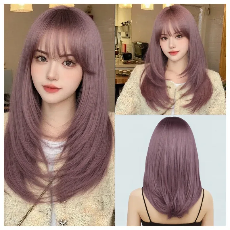 

Таро Коричневый Розовый Бахрома Длинные Вьющиеся Волосы Синтетический Парик Модный Градиент Иерархический Парик Женский Парик