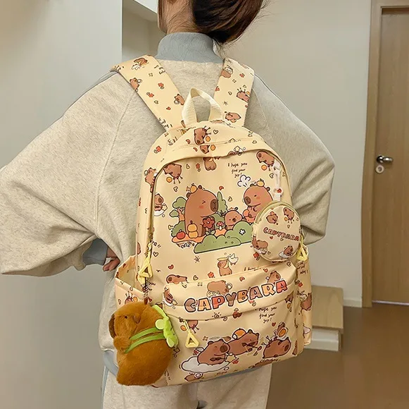 Capybara Print Large Capacity Lightweight Kids Unisex School Backpack Grade School Birthday Gift Essential Nylon 2024 New Trendy