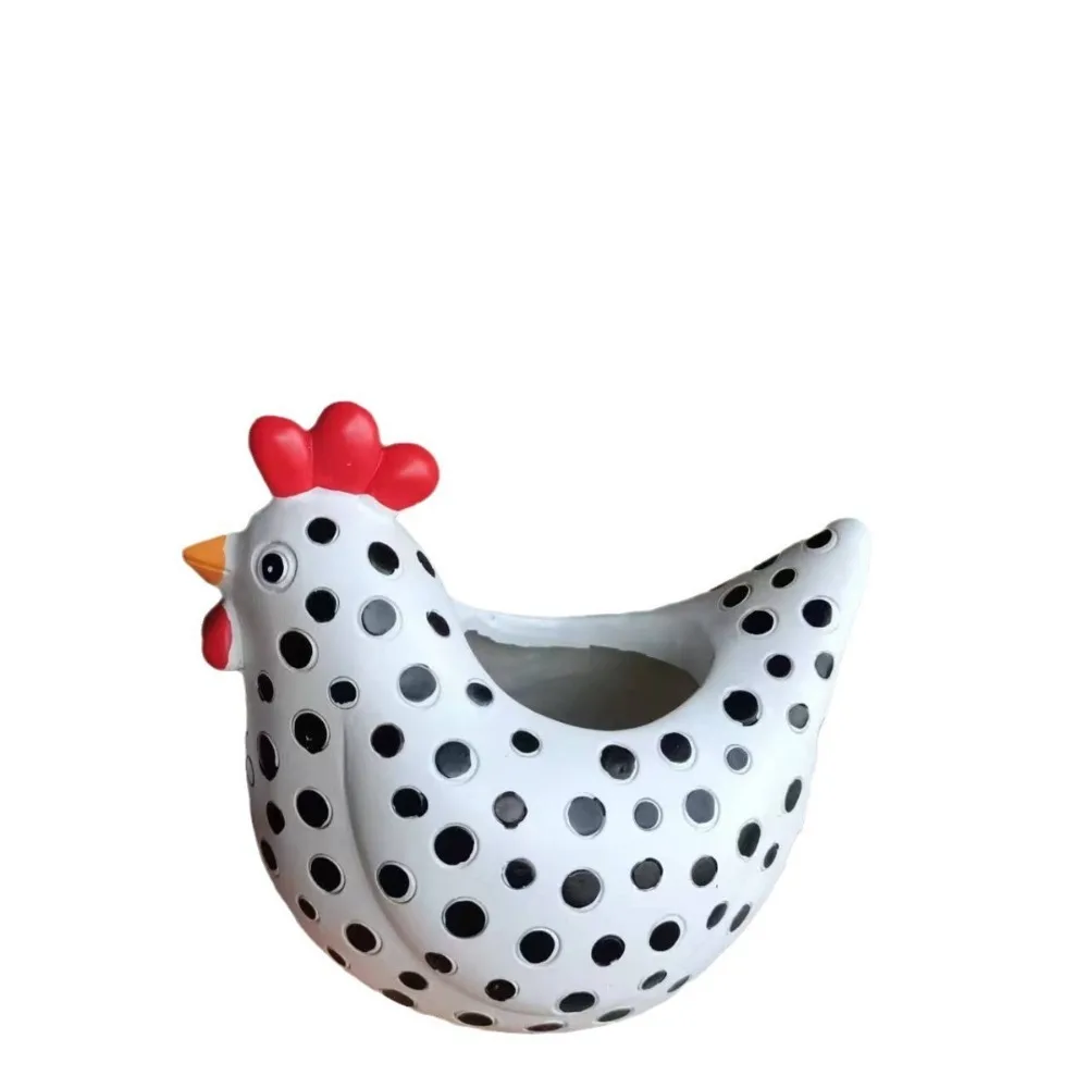 Chicken-Shaped Spotted Chicken Flower Pot Resin Cartoon Small Planter Container Garden Decoration Succulent Flower Pot Garden
