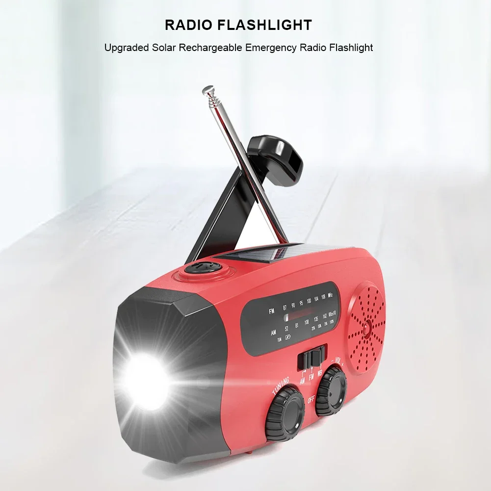 Radio portátil con manivela de emergencia, Radio meteorológica FM/AM/WB con linterna LED, Radio multifuncional de energía Solar para supervivencia al aire libre
