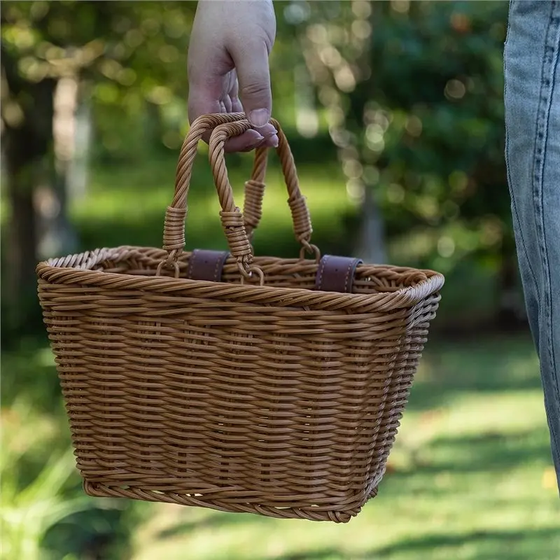 

A51Q-Симпатичная квадратная передняя корзина для велосипеда в ретро-стиле с регулируемыми кожаными ремнями, водонепроницаемая, вместительная.